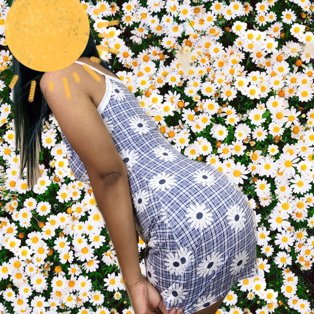 Blue white flowered dress